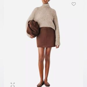 Sezane Harlow leather suede brown camel skirt L 8us
